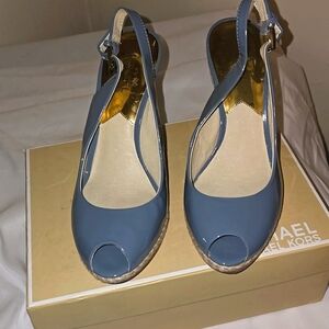 MICHAEL Michael Kors Women"s Keegan Sling  Wedge Patent Surf Heels 8M